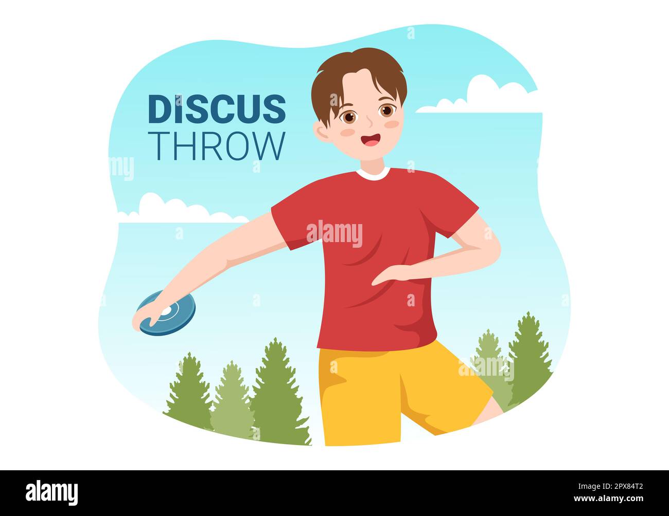 Discus Throw Playing Athletics Illustration with Throwing a Wooden