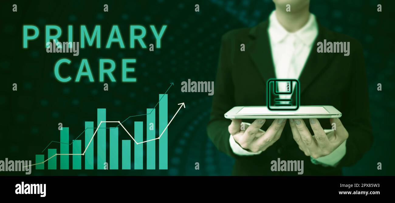 Text sign showing Primary Care, Concept meaning health care provided by