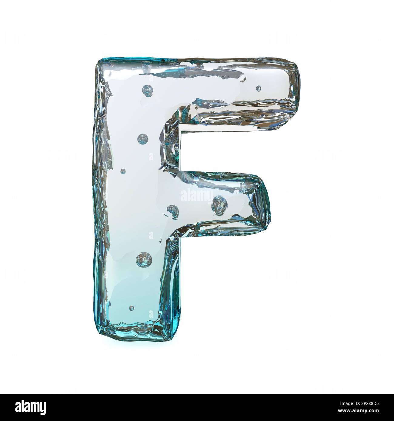 Blue ice font Letter F 3D rendering illustration isolated on white background Stock Photo