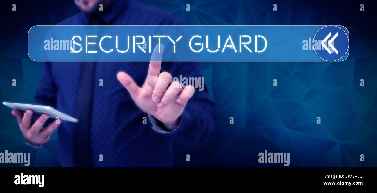 Security Guard Texting Handwriting text Security Guard, Internet Concept tools used to manage ...