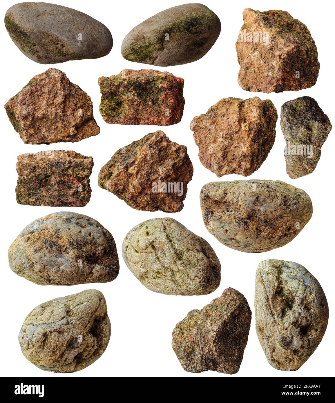 collection of different types of rocks isolated Stock Photo