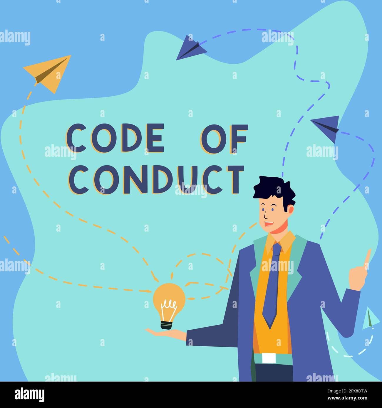 Text caption presenting Code Of Conduct, Business approach Ethics rules ...