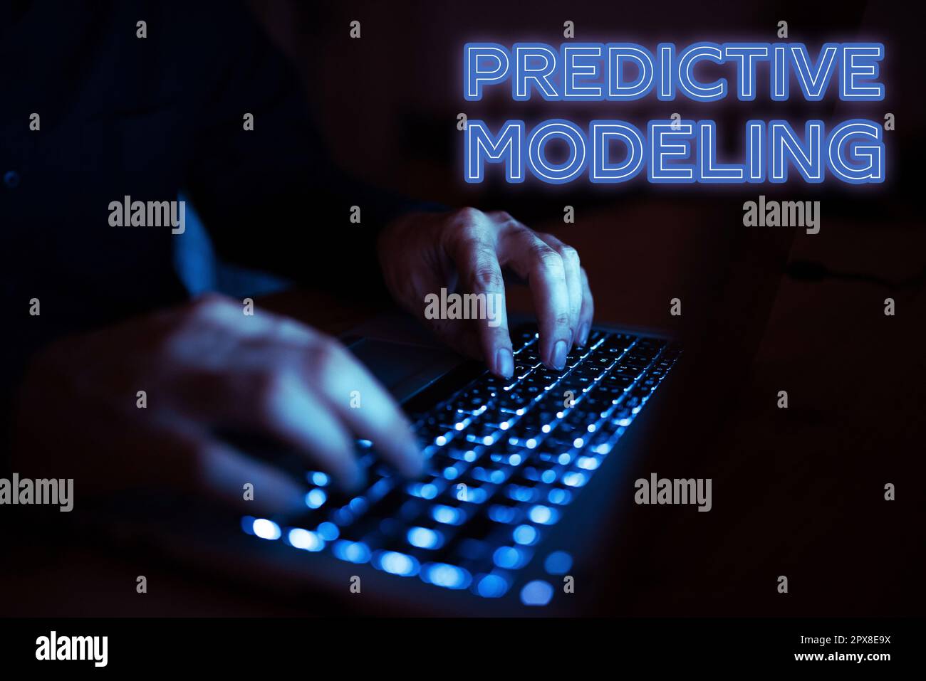 Sign displaying Predictive Modeling, Word Written on maintenance strategy driven by predictive analytics Stock Photo