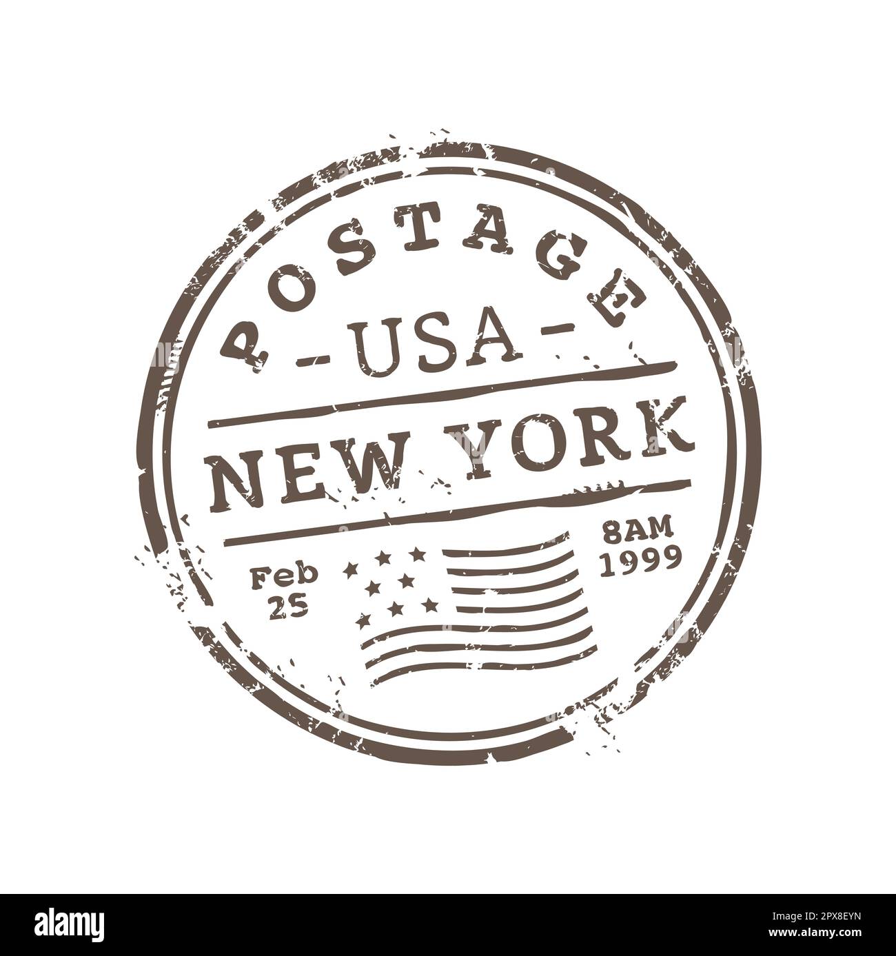 New York postage and postal rubber stamp, USA round seal. Vector post delivery emblem, postmark ink stamp. American international mail control sign Stock Vector