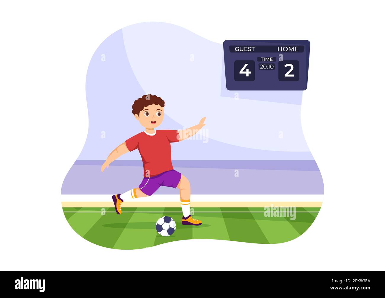 Futsal, Soccer or Football Sport Illustration with Kids Players Shooting a  Ball and Dribble in a Championship Sports Flat Cartoon Hand Drawn Templates  Stock Photo - Alamy