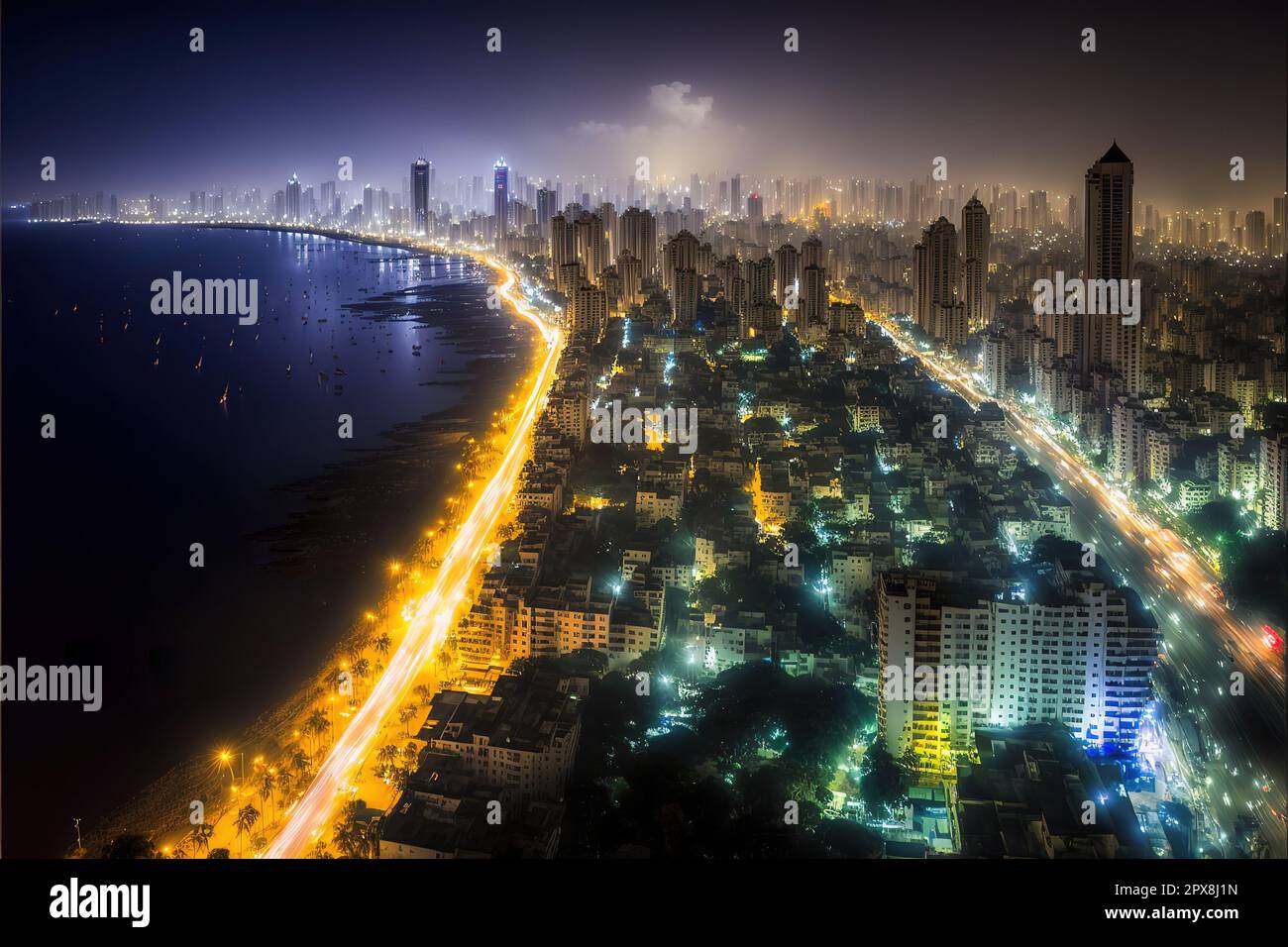 Wide panoramic view of Mumbai financial capital of India stock photo