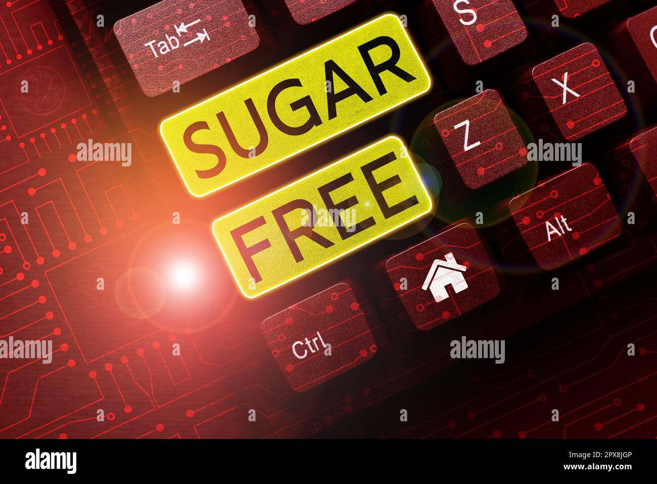 Sign displaying Sugar Free, Word for containing an artificial sweetening substance instead of sugar Stock Photo