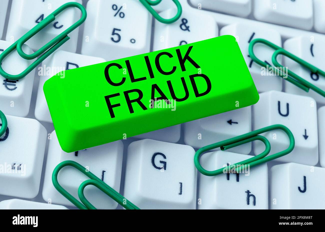 Hand writing sign Click Fraud, Business approach practice of repeatedly clicking on advertisement hosted website Stock Photo