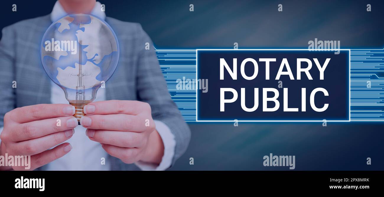 Sign displaying Notary Public, Business showcase Legality Documentation ...