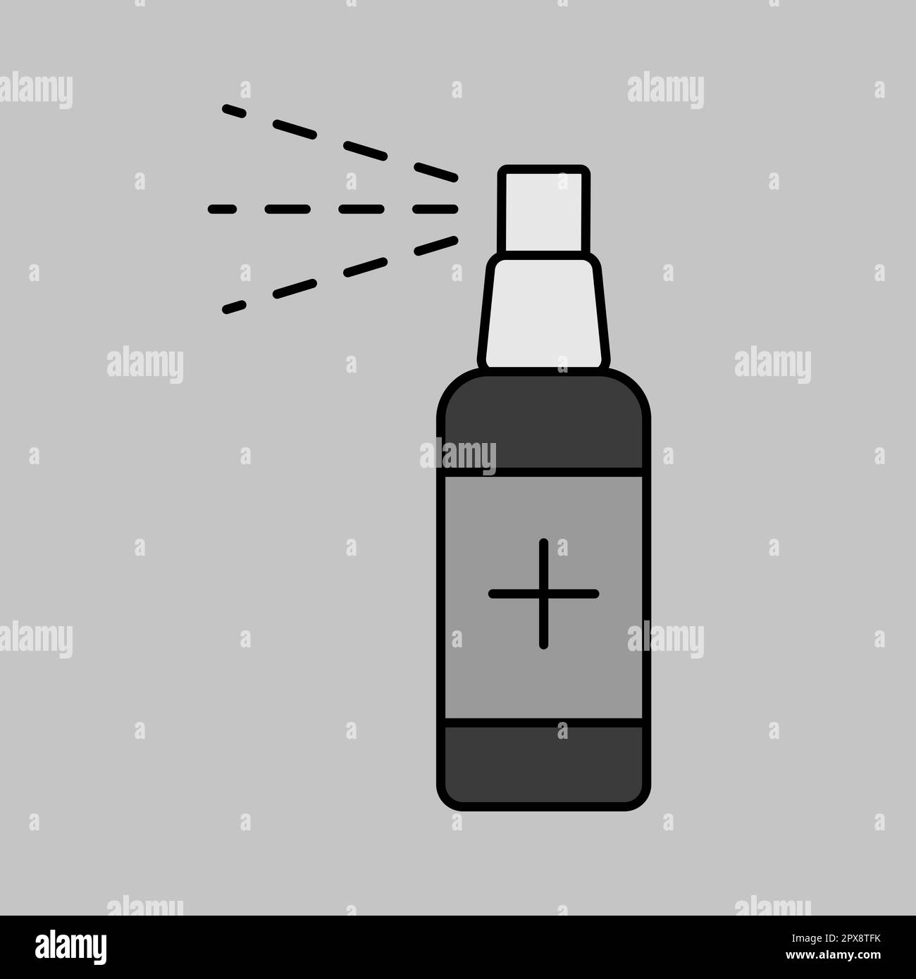 Anti-bacterial sanitizer spray, hand sanitizer vector grayscale icon. Coronavirus. Graph symbol for medical web site and apps design, logo, app, UI Stock Photo