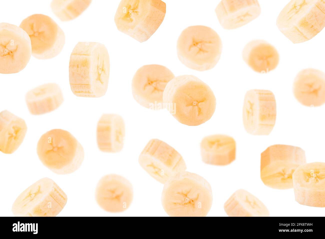 Creative levitation pattern with abananas. Selective focus. Isolated ...