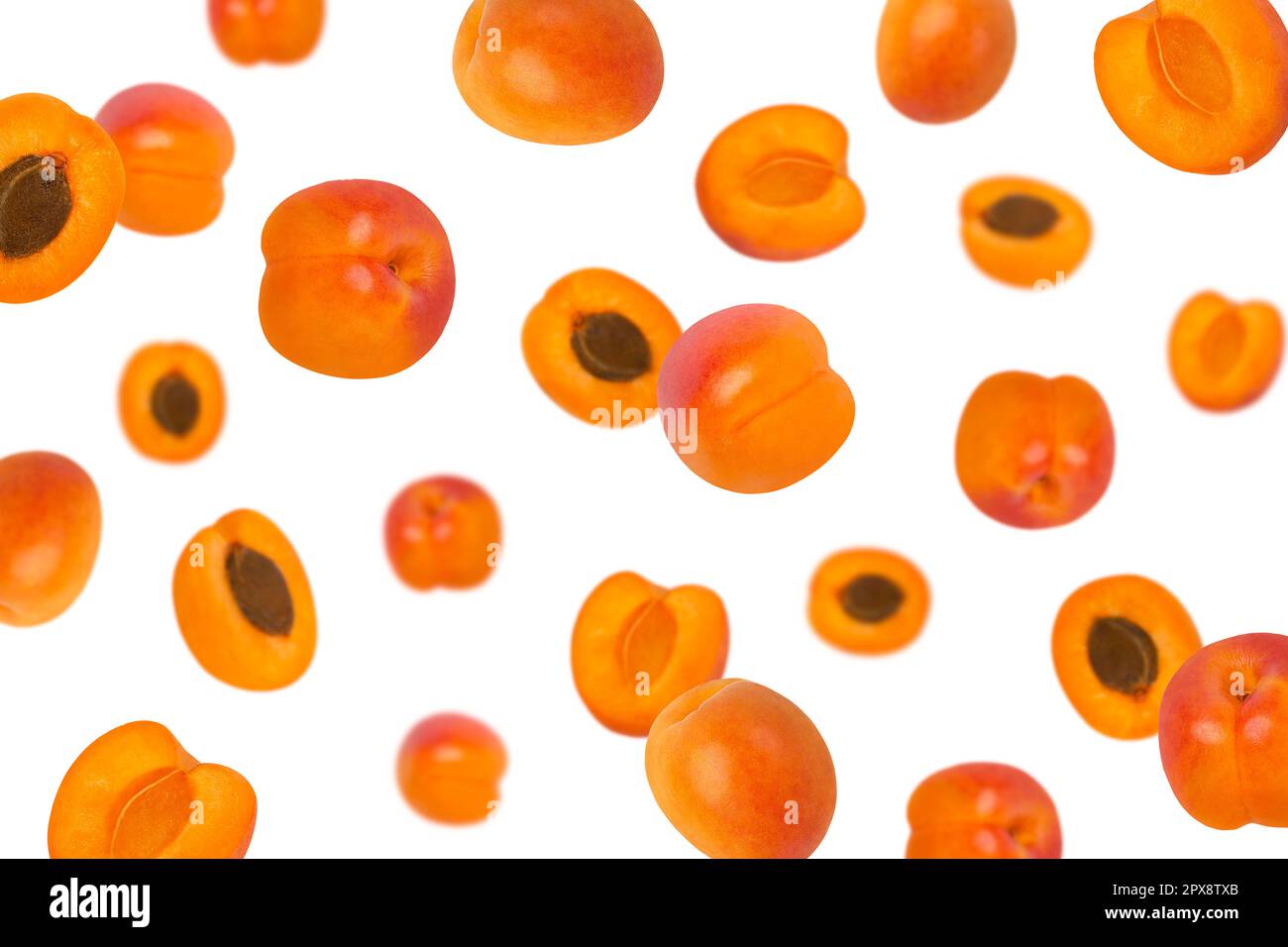 Creative levitation pattern with apricots. Selective focus. Isolated ...