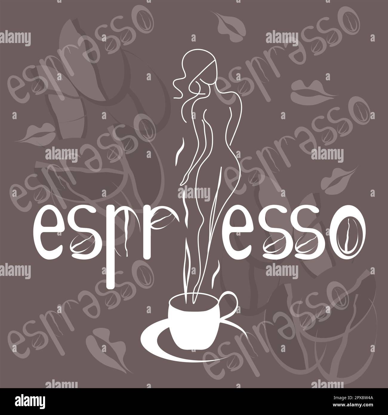 drawing of a cup of espresso coffee and a silhouette of a girl for the ...