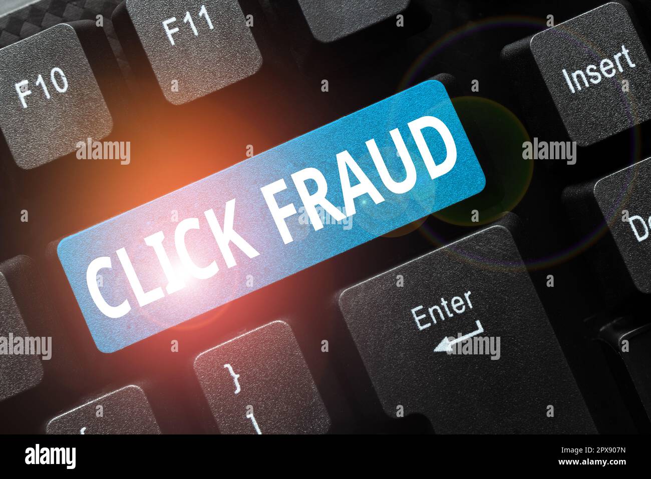 Conceptual caption Click Fraud, Conceptual photo practice of repeatedly clicking on advertisement hosted website Stock Photo