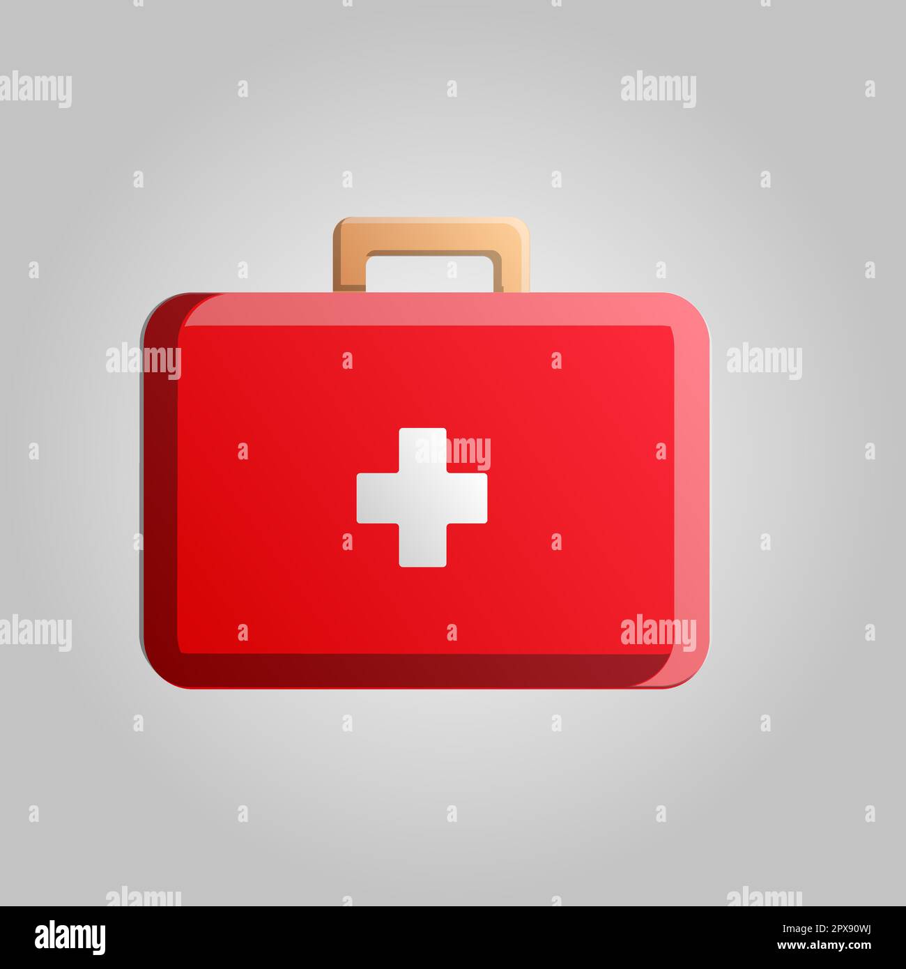 Beautiful red medical first aid kit icon with a cross for healing wounds on a white background. Stock Vector