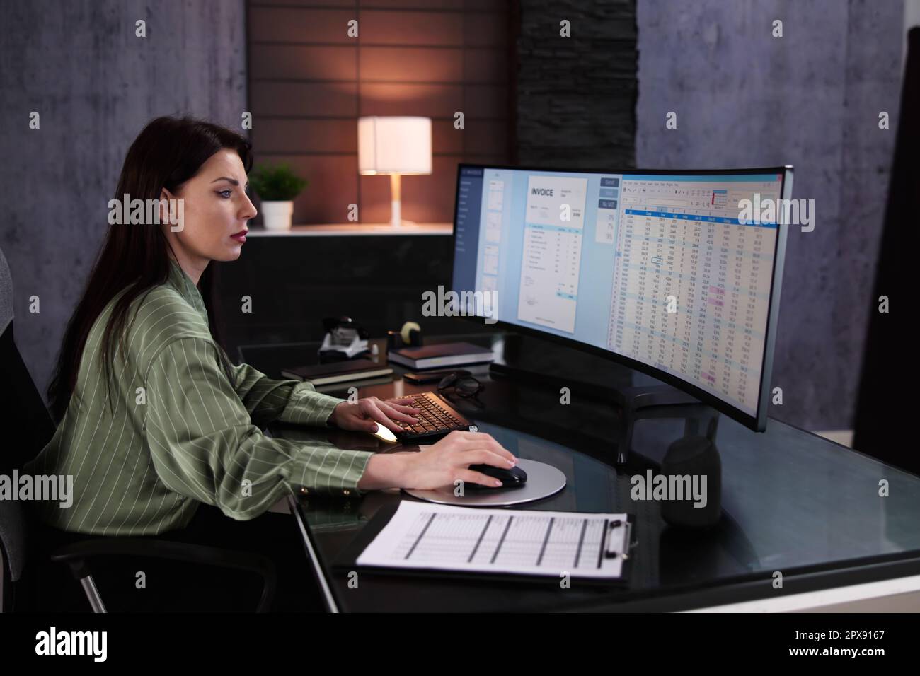Account Manager In Office Coding Medical Bill Stock Photo
