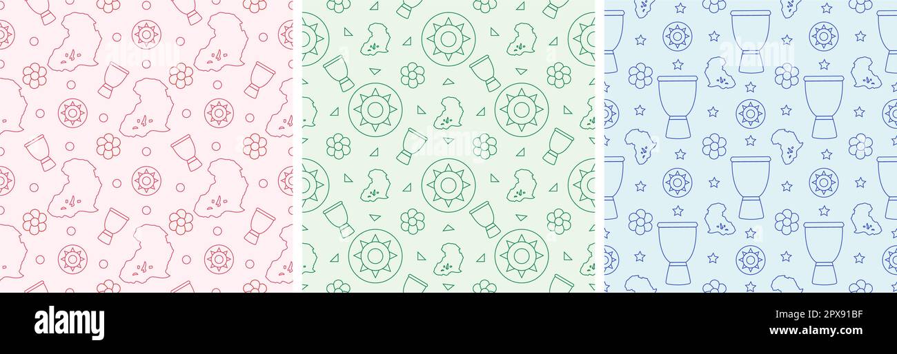 Set of Happy Africa Day Seamless Pattern Design with Culture African ...