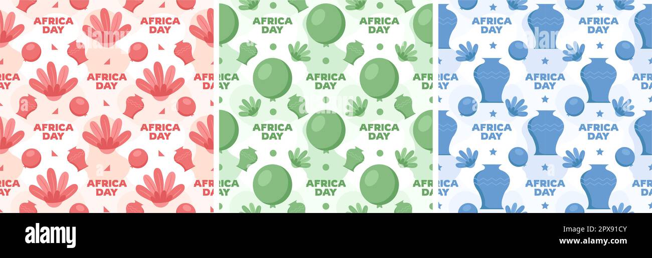 Set of Happy Africa Day Seamless Pattern Design with Culture African ...