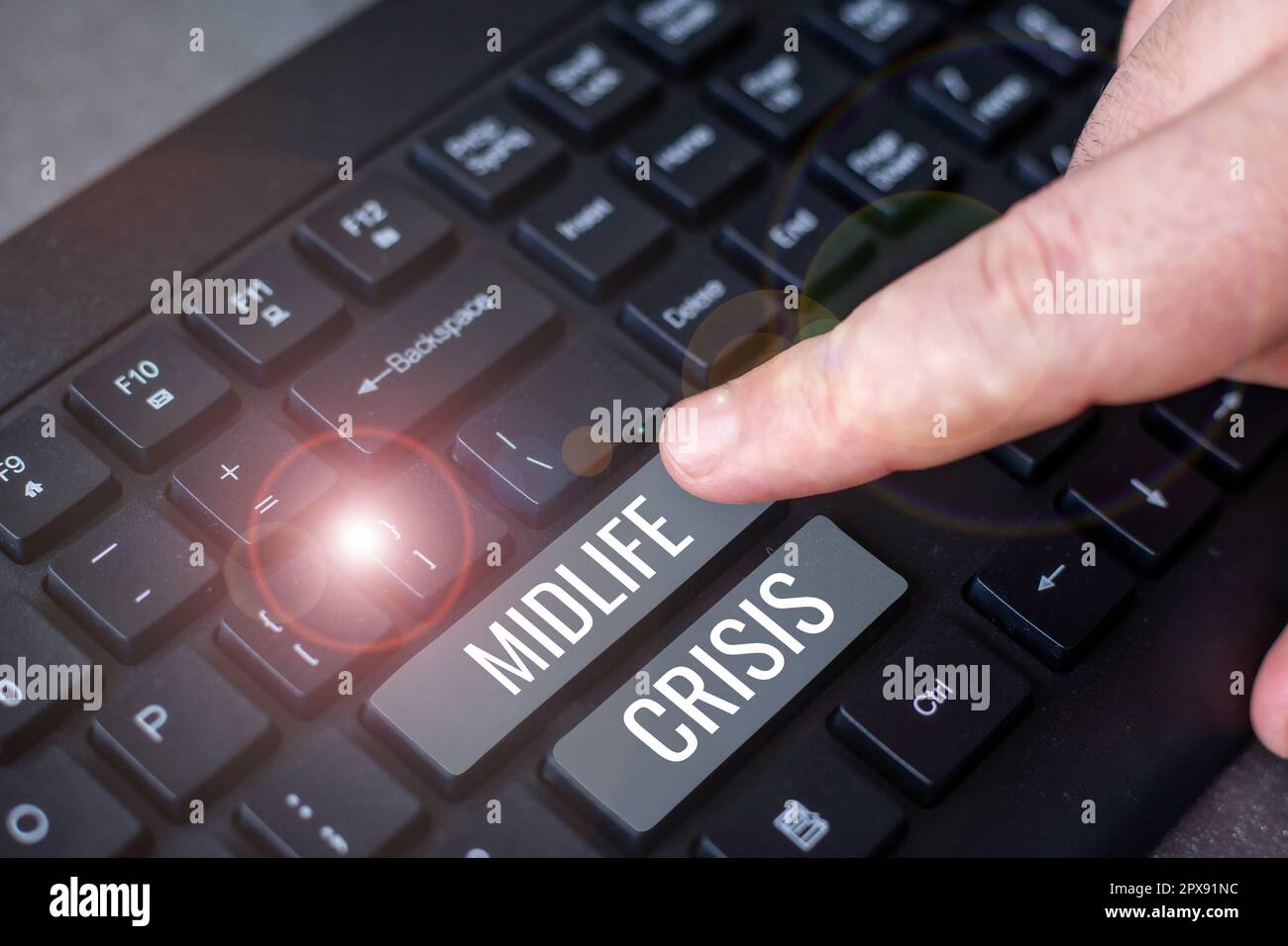 Writing displaying text Midlife Crisis, Internet Concept Software development technique Decomposing an application Stock Photo