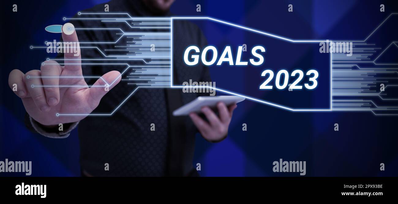 Hand writing sign Goals 2023, Concept meaning identifying something you