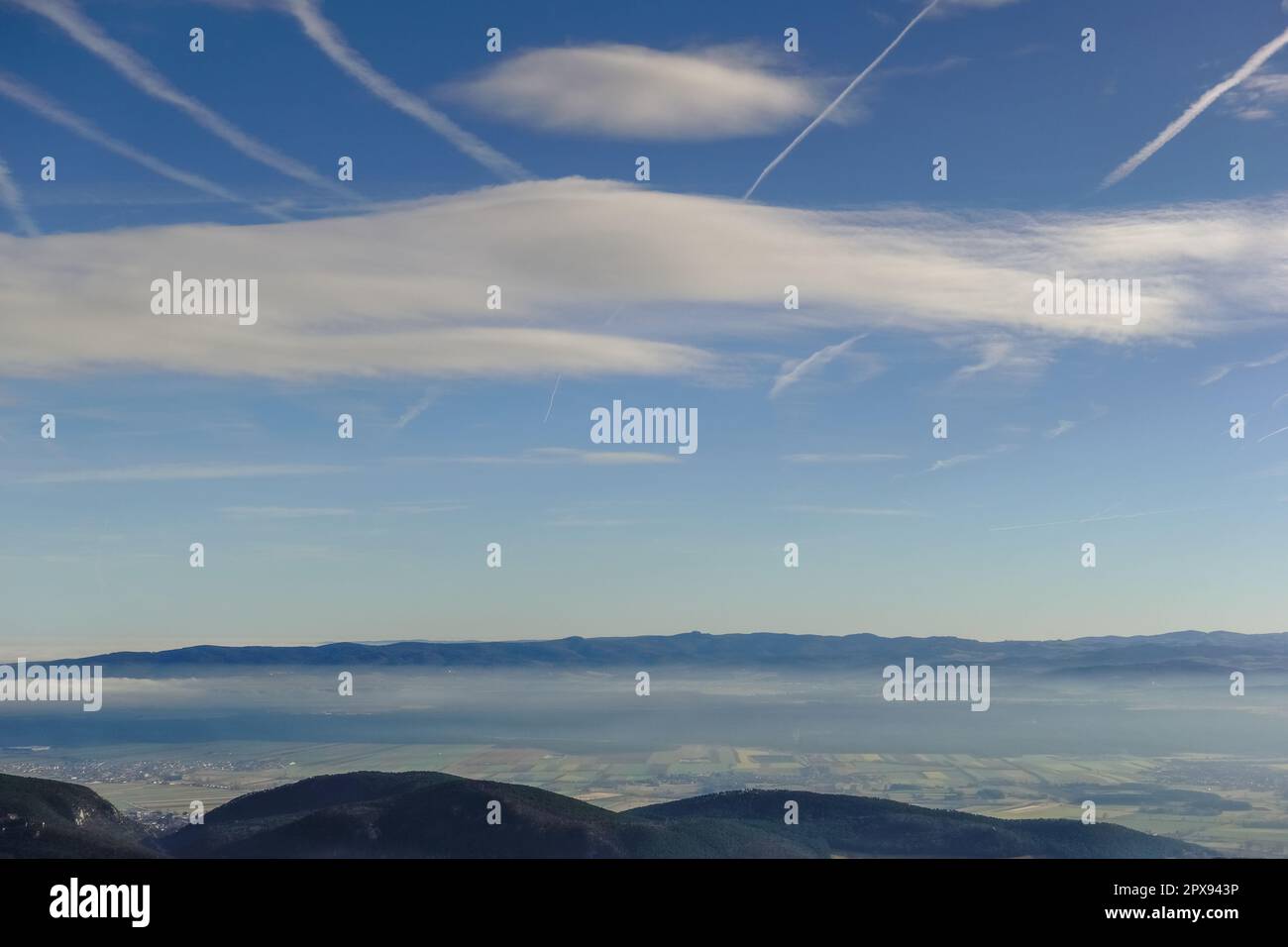 amazing view to a blue sky with clouds and a wide valley Stock Photo ...