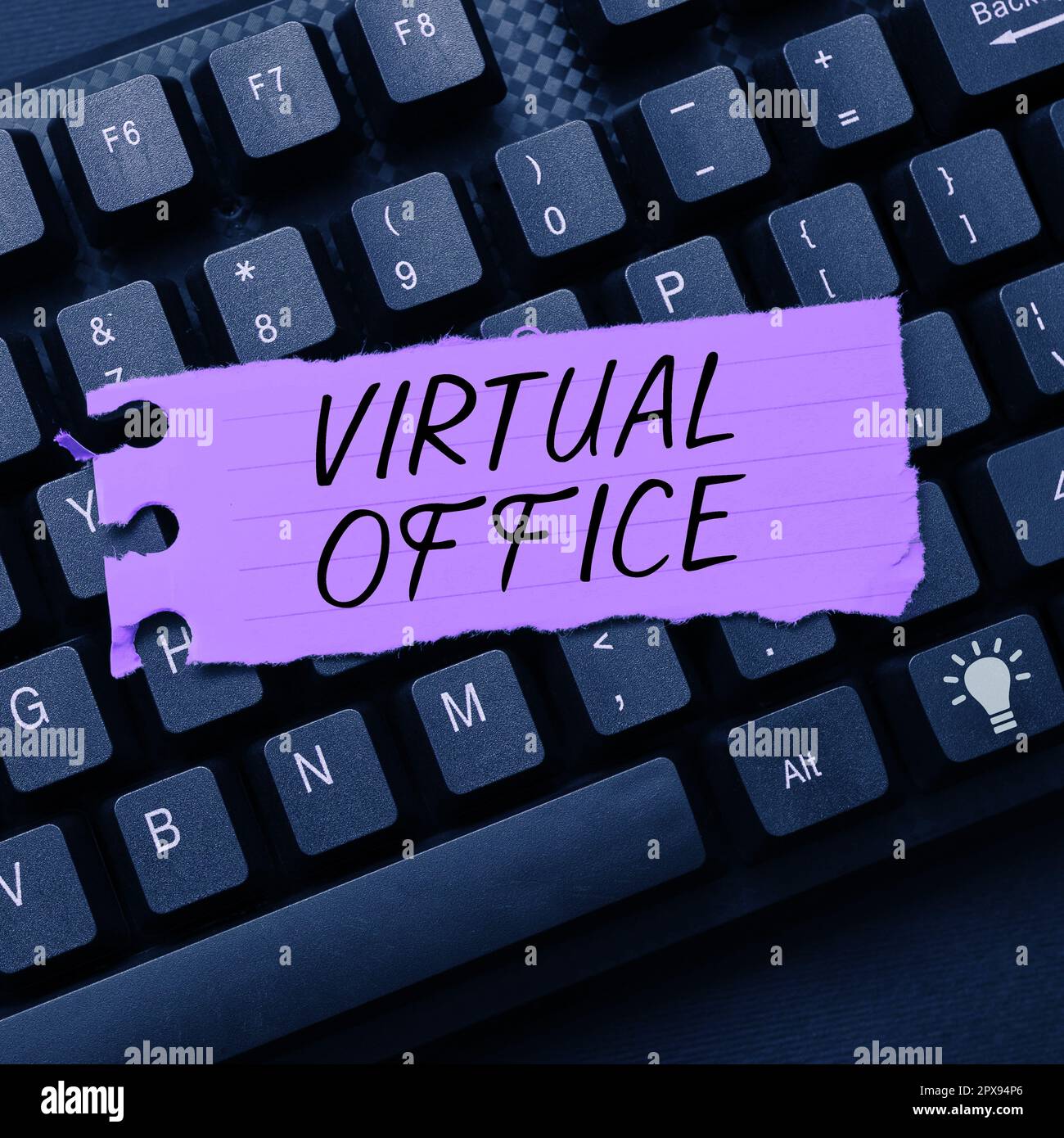Text caption presenting Virtual Office, Business approach Mobile work-environment equipped with telecommunication links Stock Photo