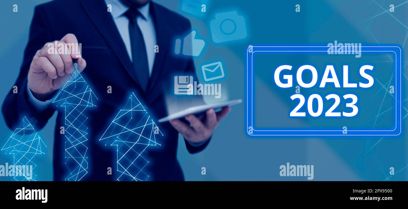 Text caption presenting Goals 2023, Business overview identifying