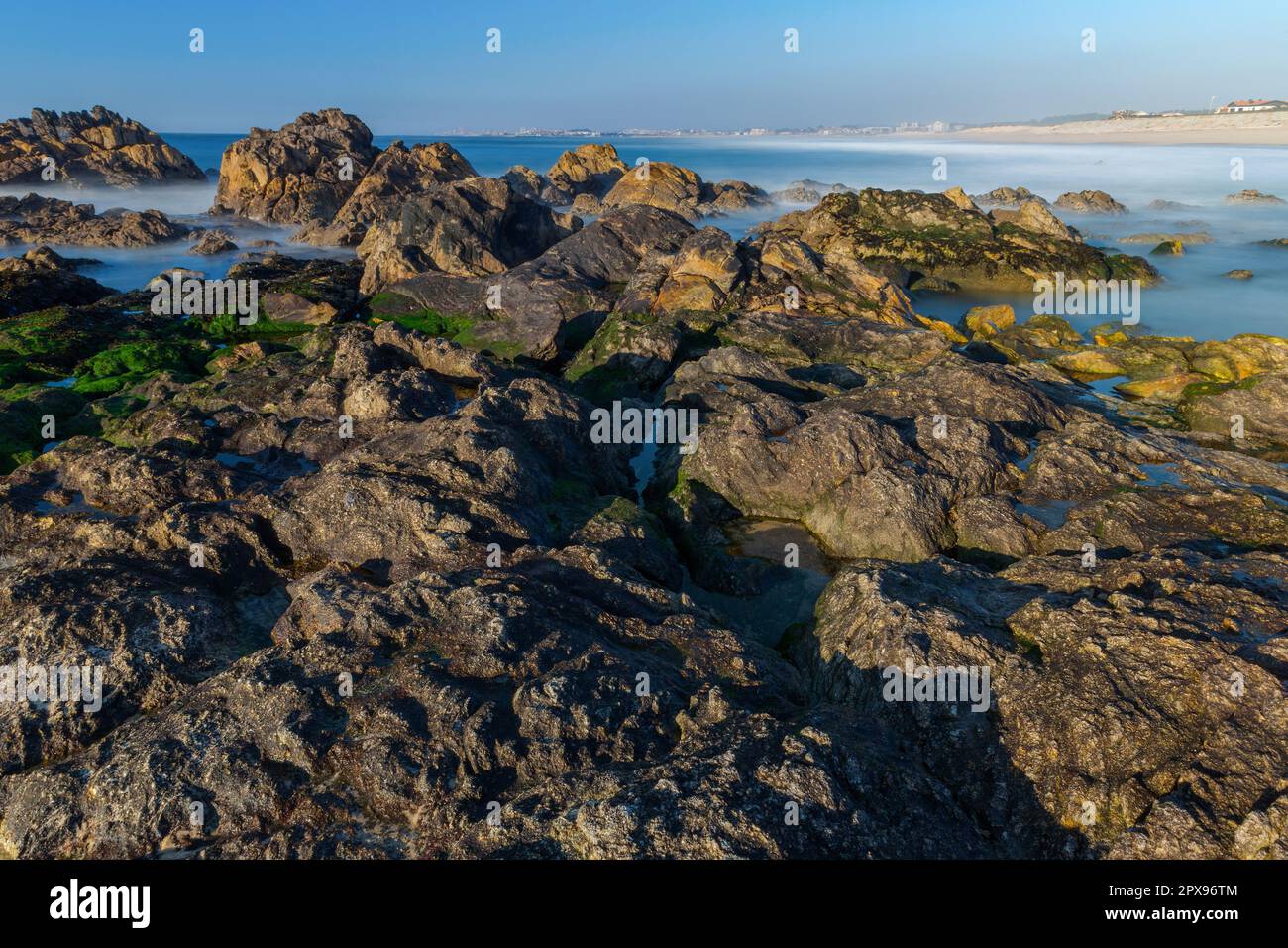 long exposure at the ocean in Mindelo north of Portugal Stock Photo