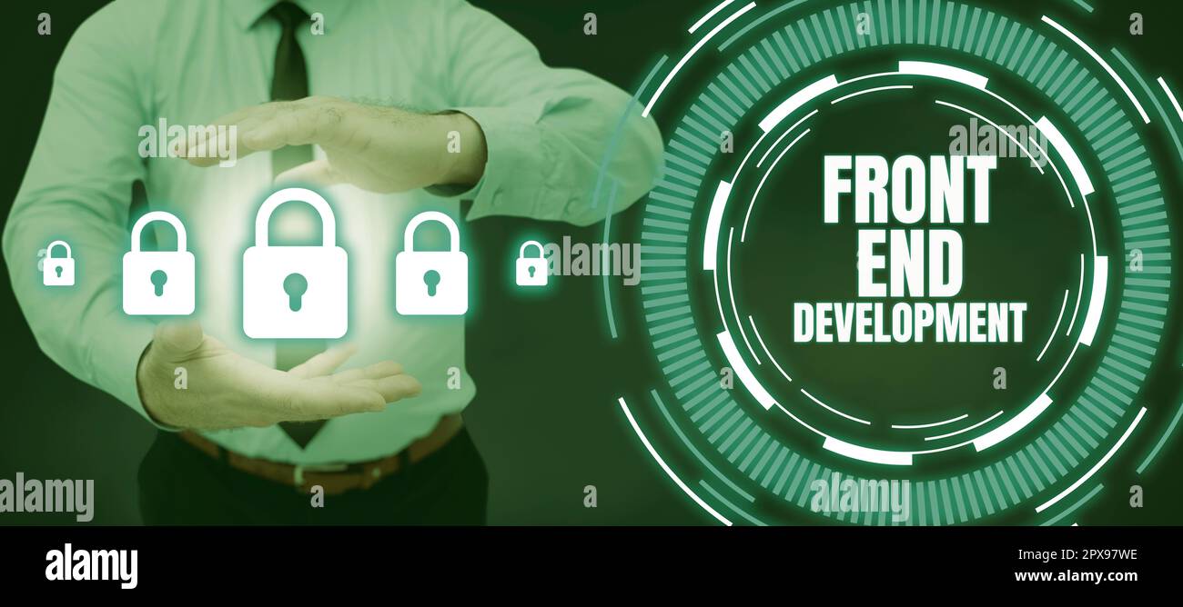 Writing displaying text Front End Development, Business concept Altering data to graphical interface for user to view Stock Photo
