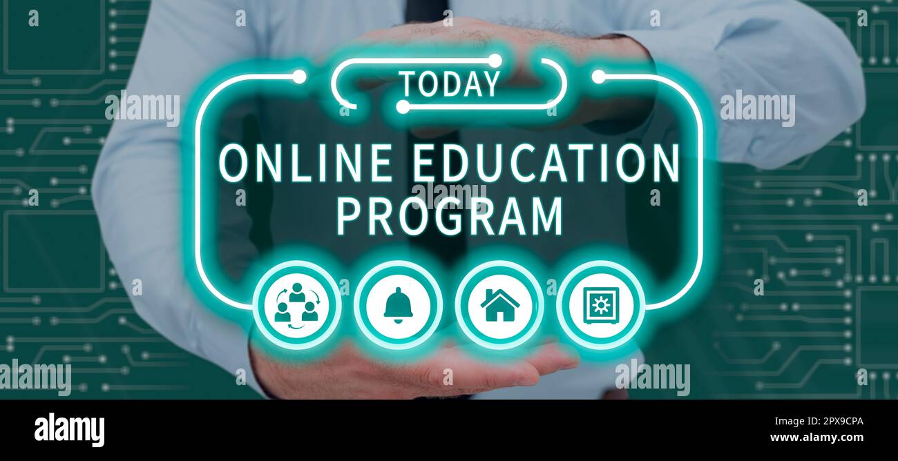 Hand writing sign online education program concept meaning software