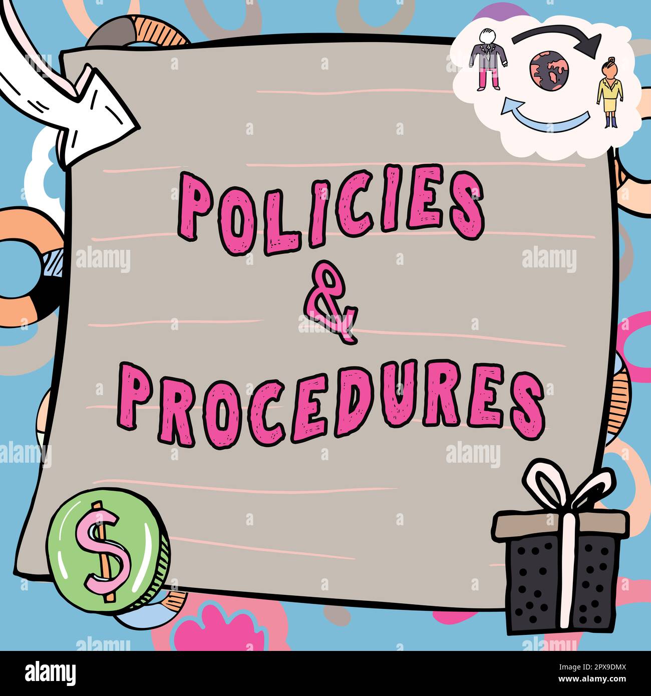 Text caption presenting Policies Procedures, Business idea list of ...