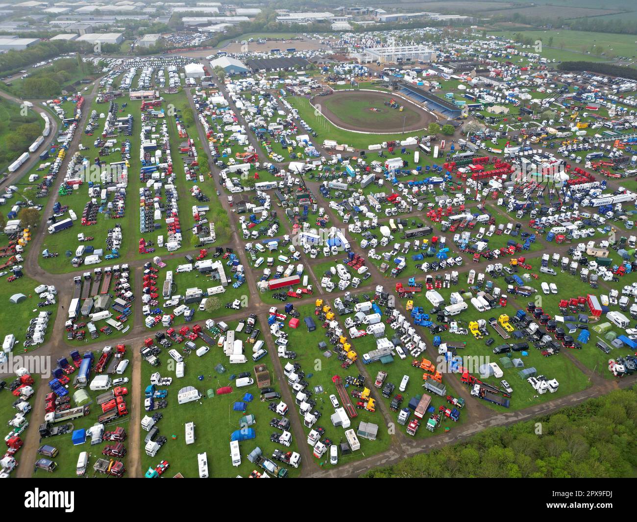 Peterborough, UK. 01st May, 2023. Hundreds of trucks and HGVs surround