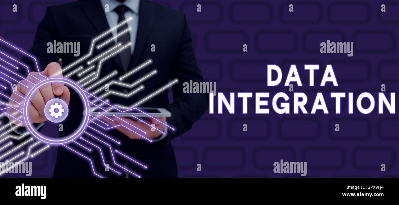 Sign displaying Data Integration, Business overview involves combining data residing in different sources Stock Photo