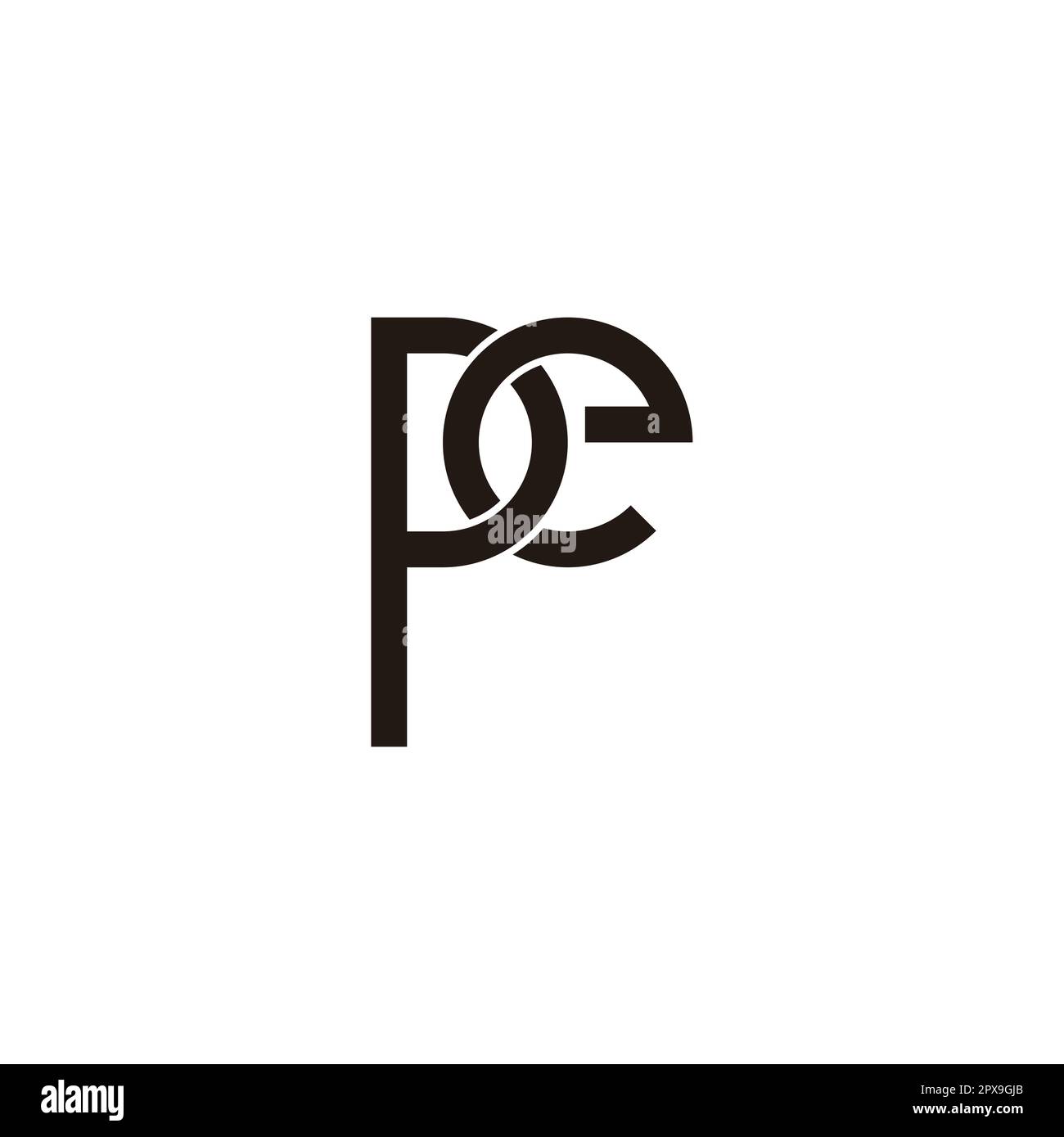 Letter p and e circle, outline geometric symbol simple logo vector