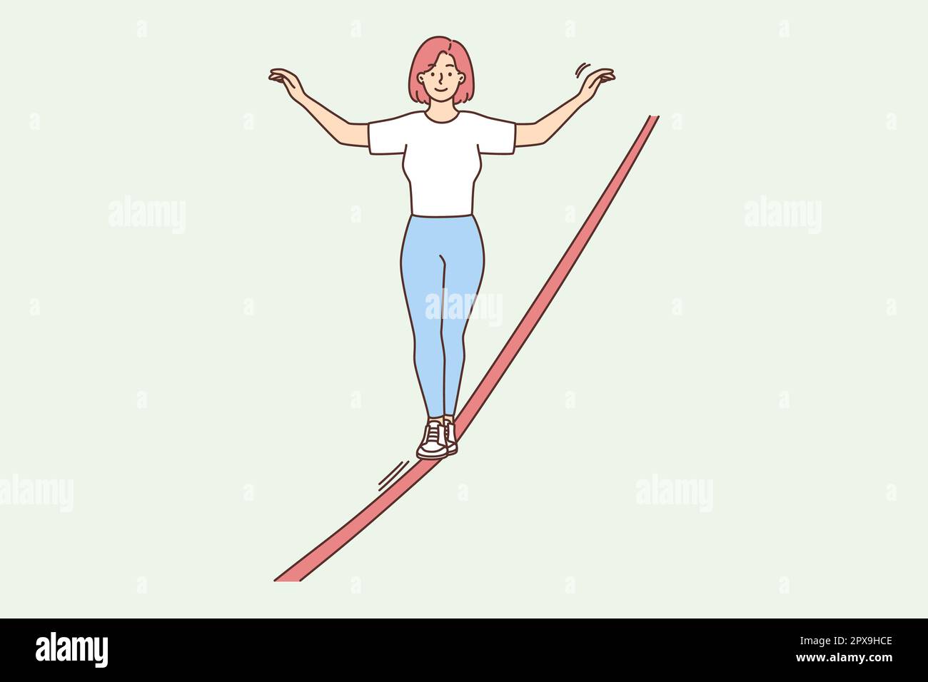 https://c8.alamy.com/comp/2PX9HCE/woman-walking-tightrope-smiling-female-walker-do-sport-training-engaged-in-physical-activity-hobby-vector-illustration-2PX9HCE.jpg