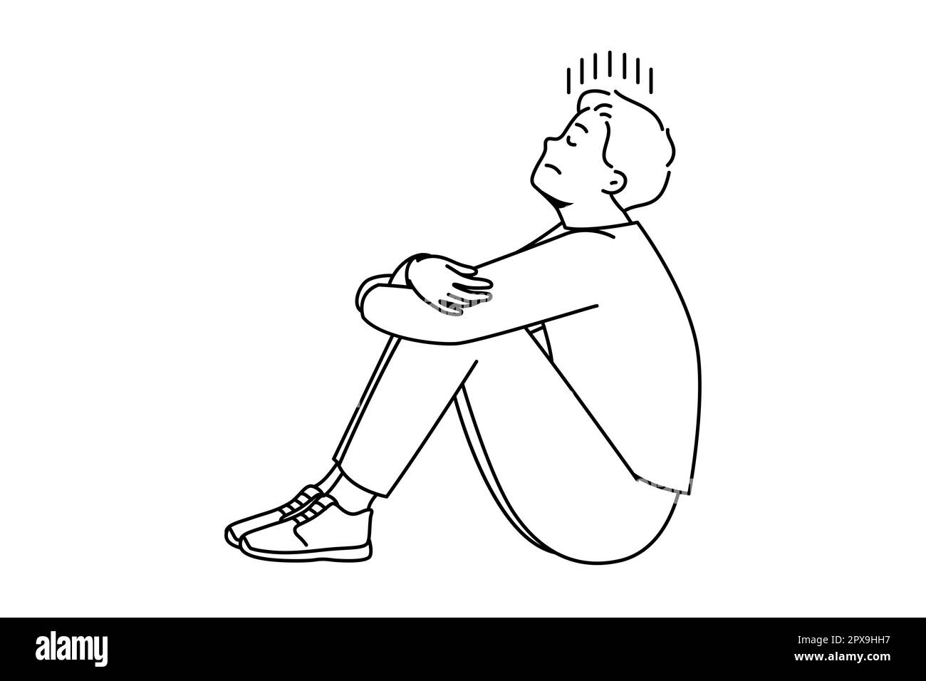 Unhappy young man sit on floor suffer from loneliness and repetitive