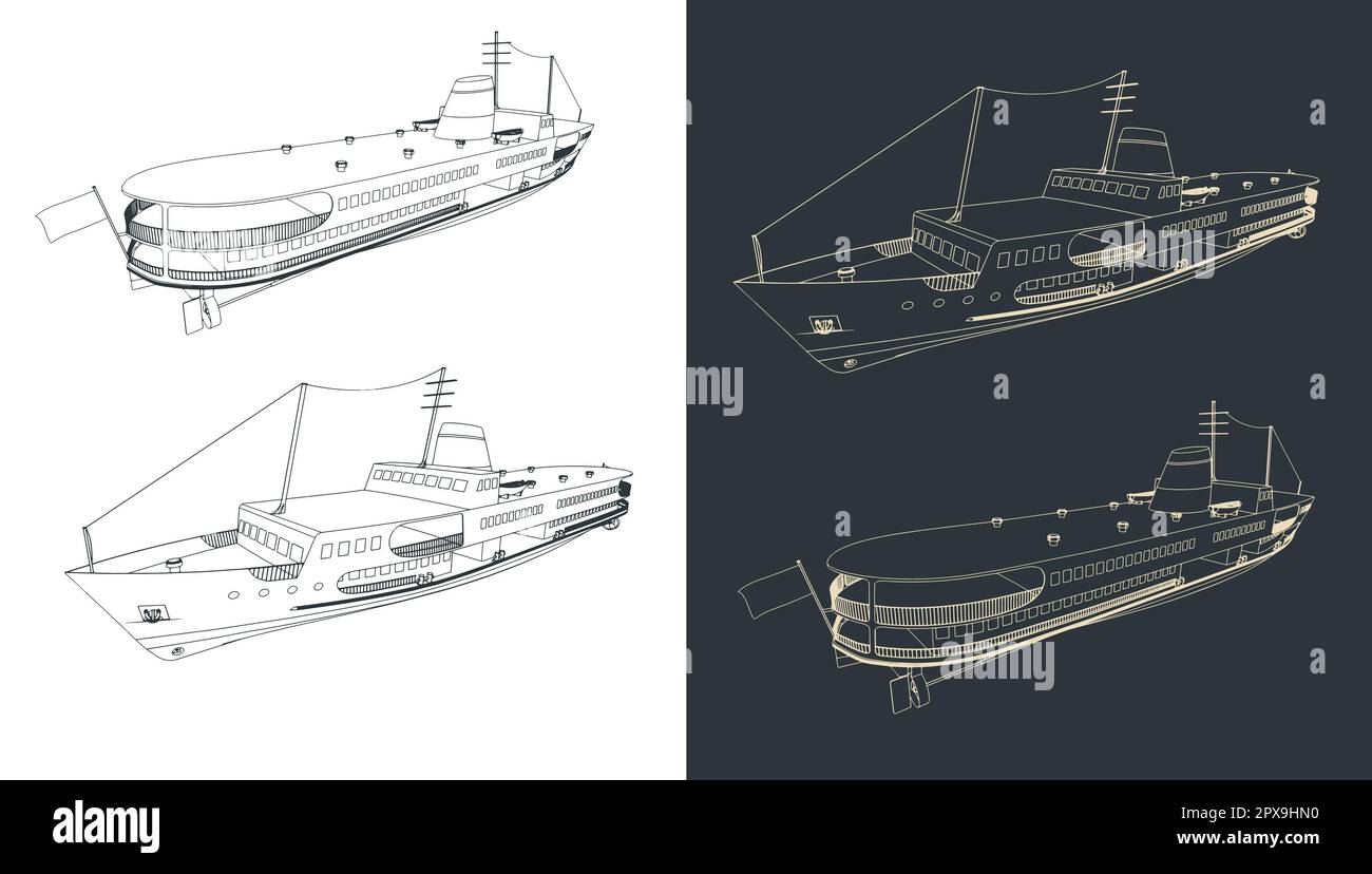 Stylized vector illustration of sketches of passenger ferry Stock Vector