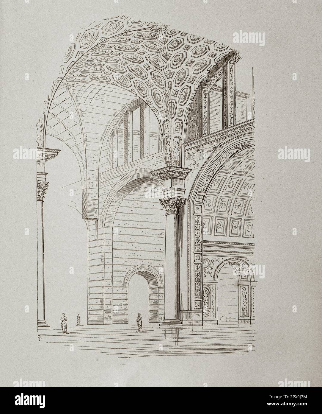 Vintage illustration of Basilica of Maxentius. Rome. Italy. IV century