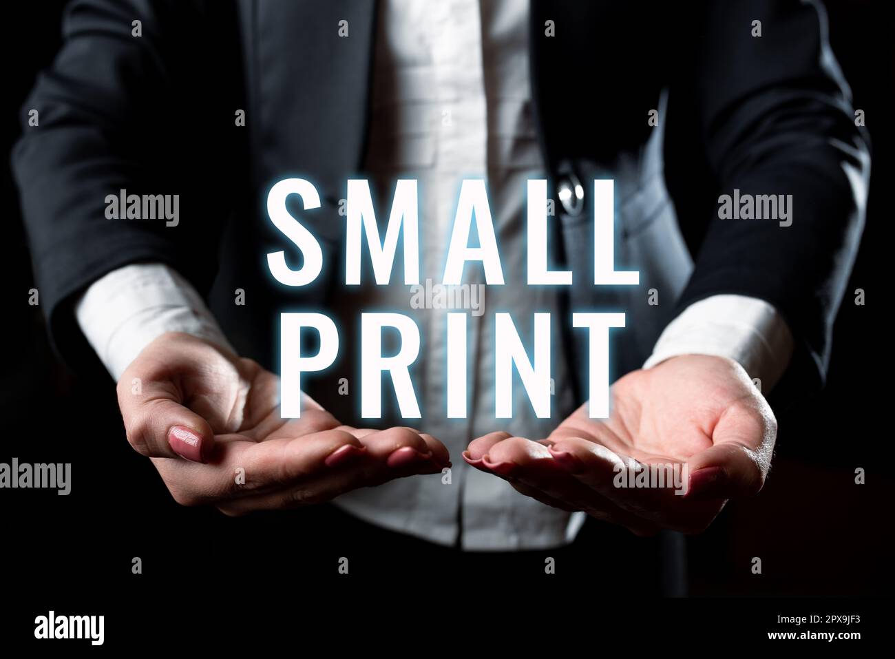 Hand writing sign Small Print, Business overview document that contains ...