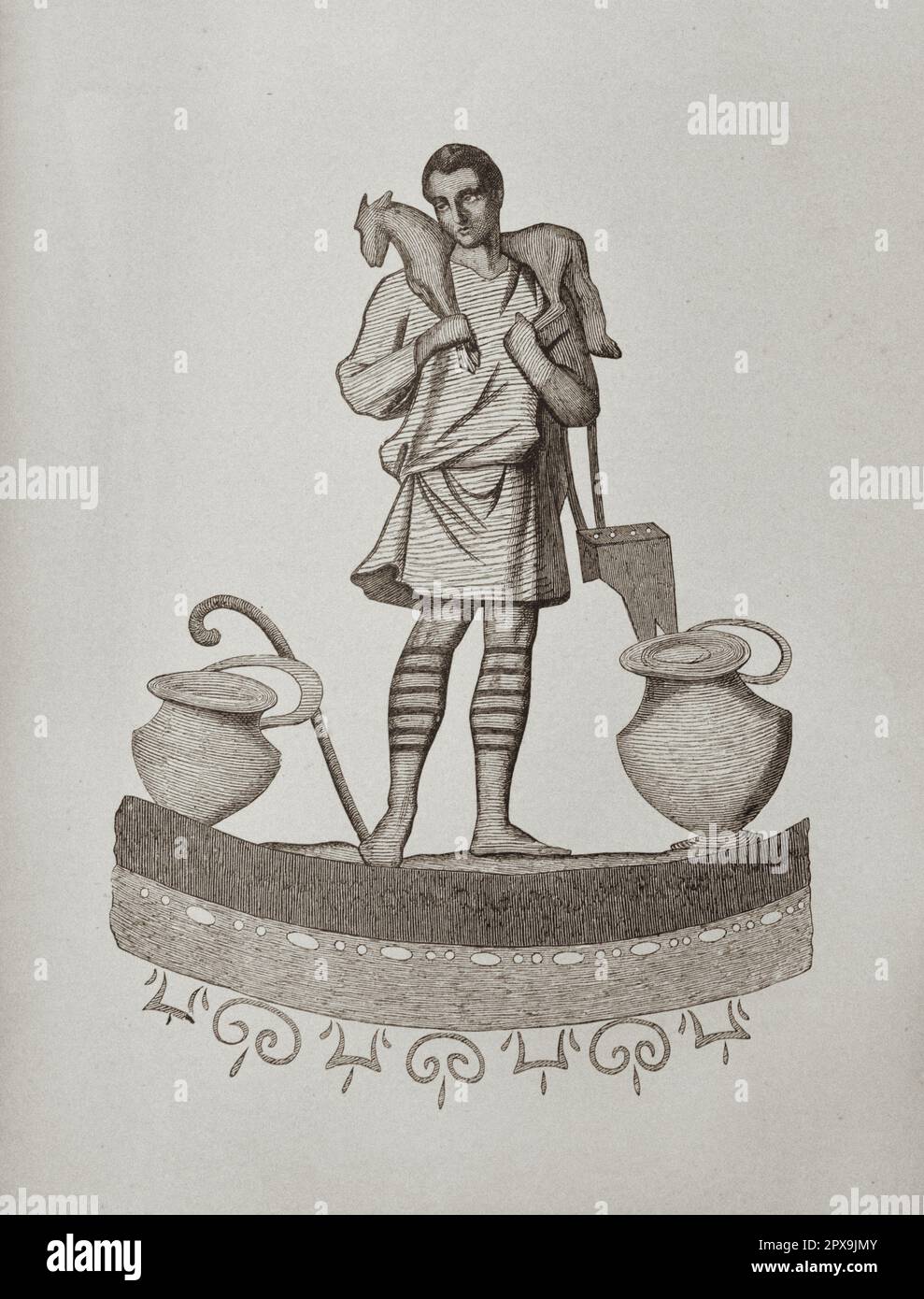 Vintage illustration of Good Shepherd from Catacombs of Saint Agnes. Rome. Italy The Catacomb of Saint Agnes is one of the catacombs of Rome, placed at the second mile of via Nomentana, inside the monumental complex of Sant'Agnese fuori le mura, in the Quartiere Trieste. Stock Photo
