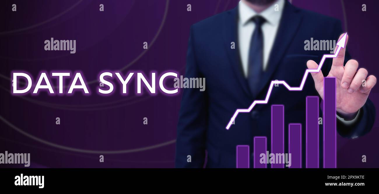 Handwriting text Data Sync, Word Written on data that is continuously generated by different sources Stock Photo
