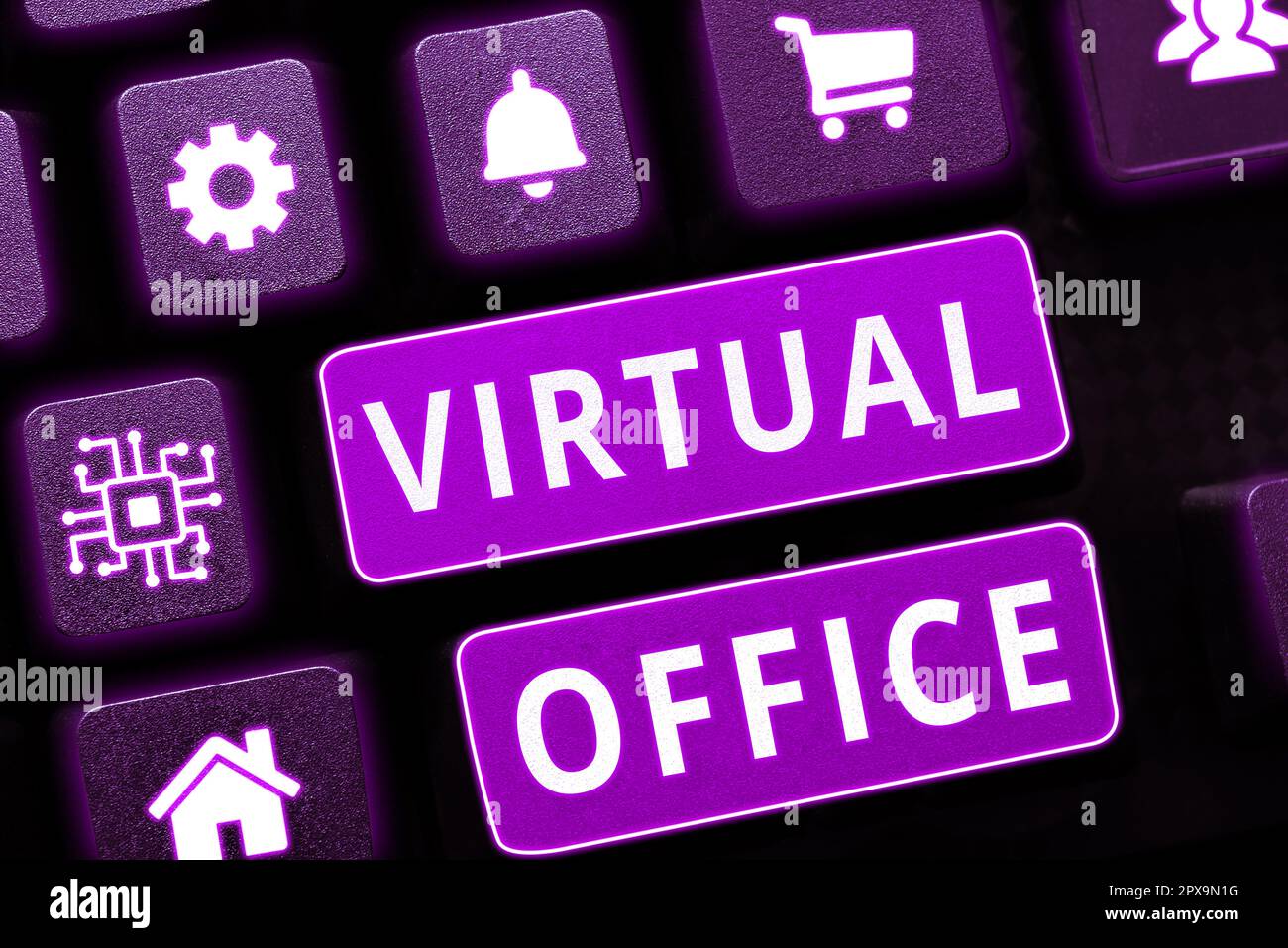 Sign displaying Virtual Office, Business showcase Mobile work ...