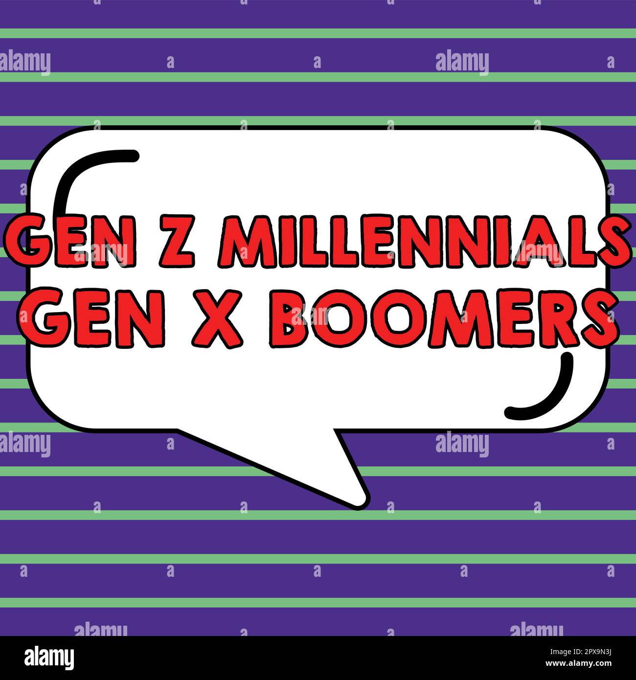 Text sign showing Gen Z Millennials Gen X Boomers, Internet Concept Generational differences Old Young people Stock Photo