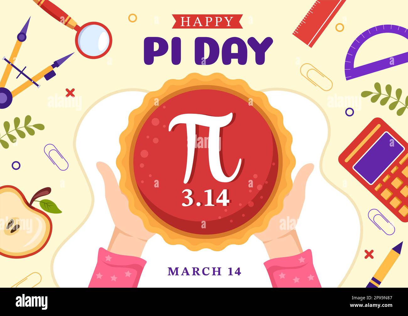 World Pi Day Illustration with Mathematical Constants, Greek Letters or Baked Sweet Pie for