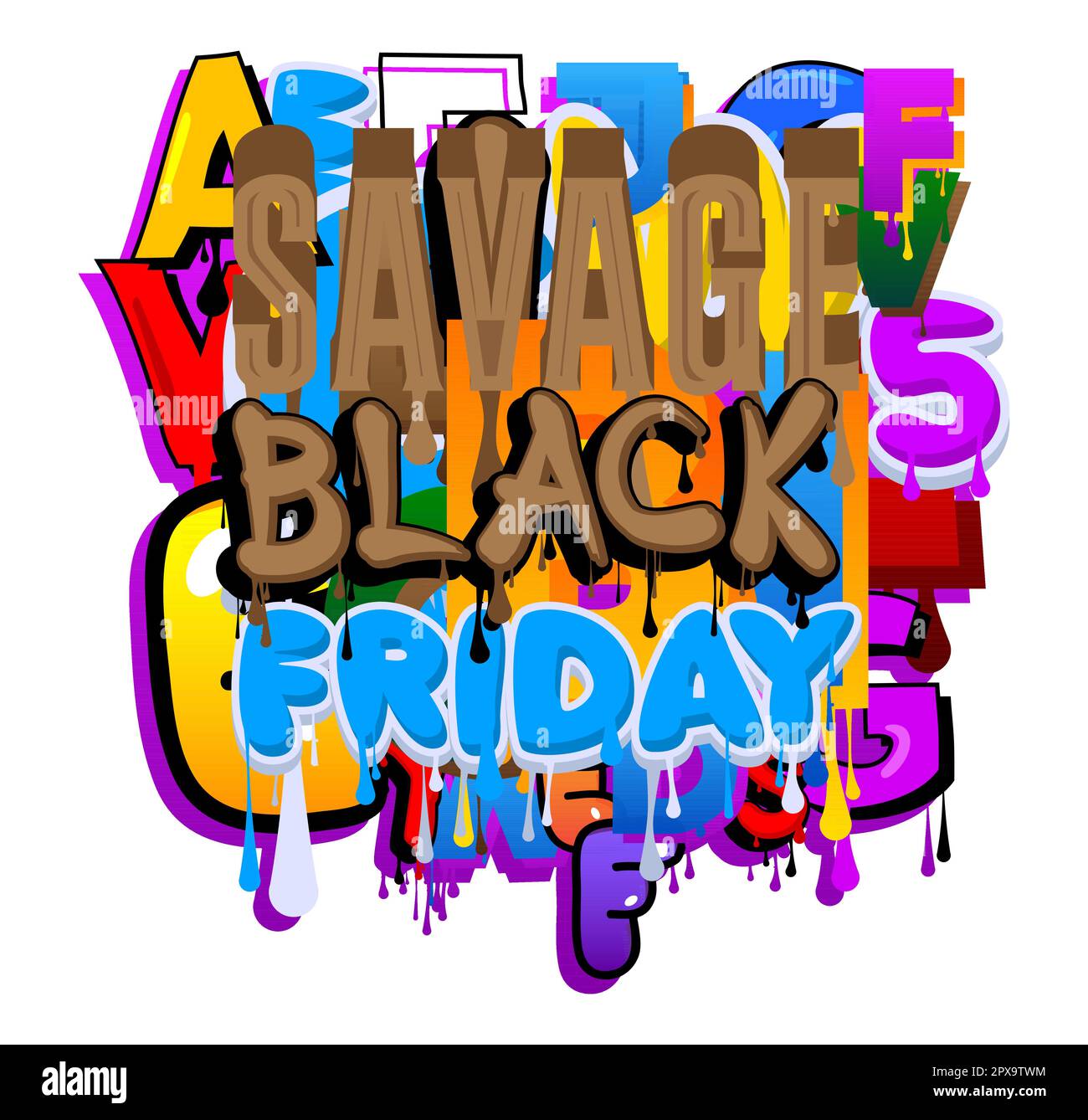 Savage Black Friday. Graffiti tag. Abstract modern street art decoration performed in urban painting style. Stock Vector