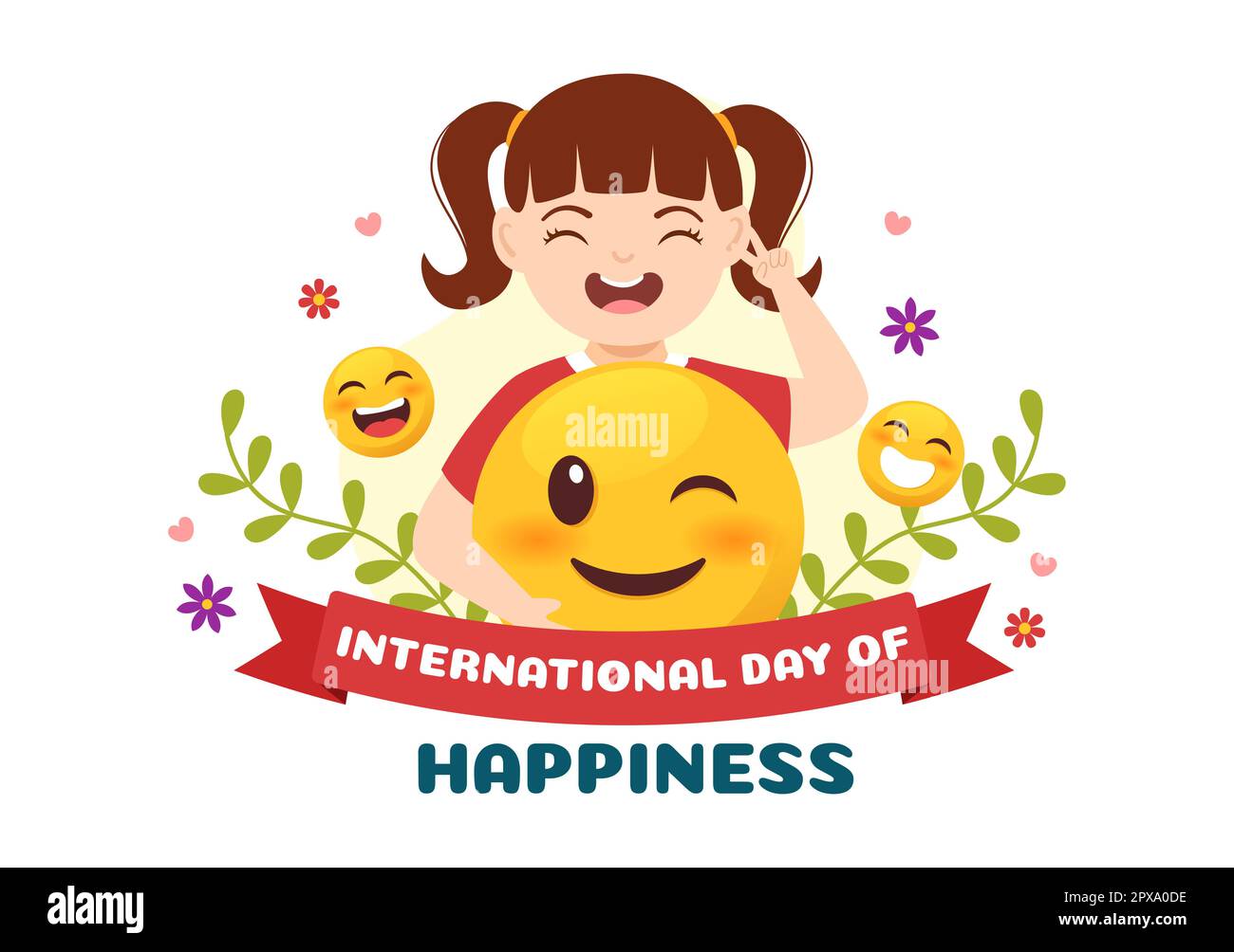 World Happiness Day Celebration Illustration with Kids Smiling Face