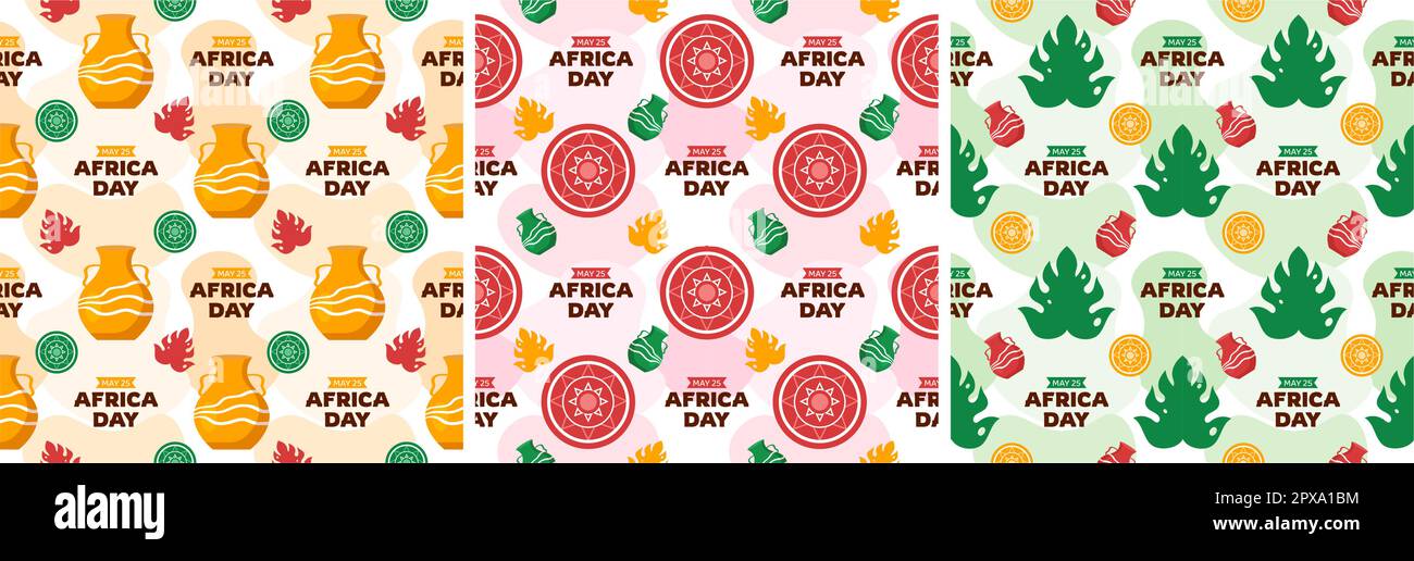 Set of Happy Africa Day Seamless Pattern Design with Culture African ...