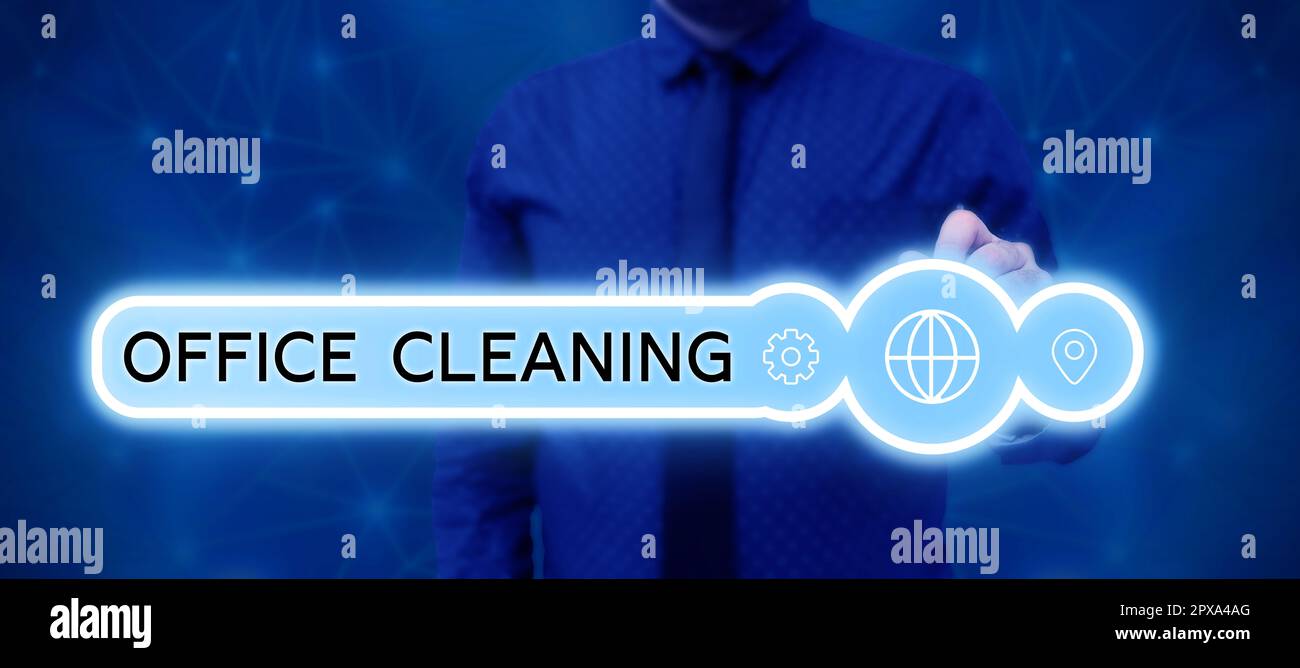 Text showing inspiration Office Cleaning, Concept meaning the action or
