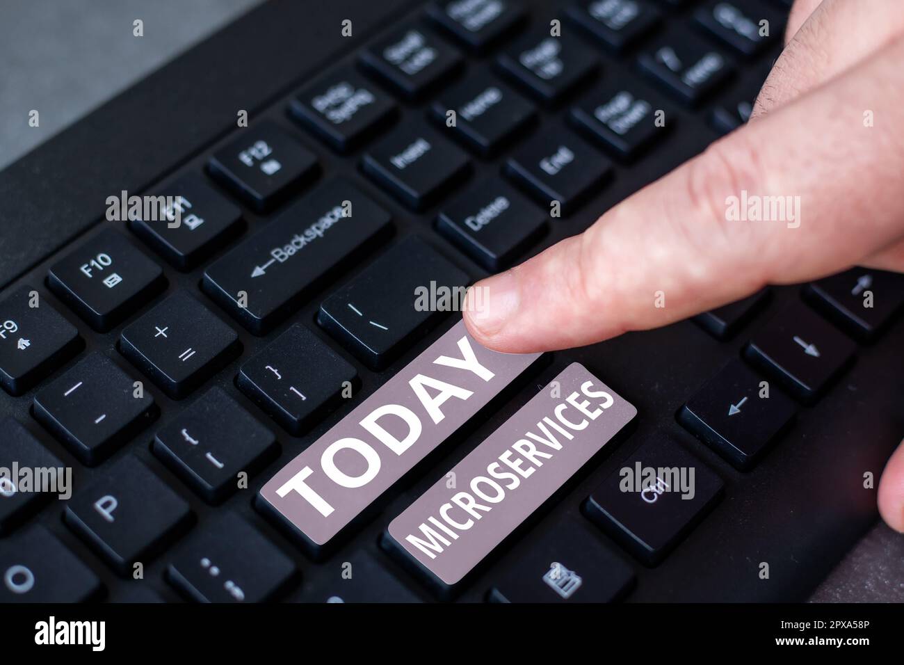 Hand writing sign Microservices, Business showcase Software development technique Building single function module Stock Photo