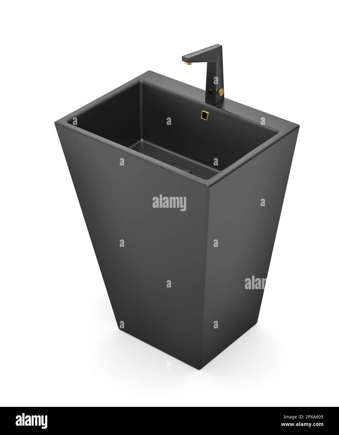 Ceramic pedestal wash basin with sensor faucet in matte black color